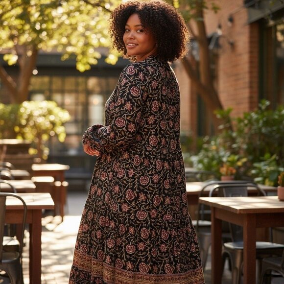 Knox Rose Floral Print Ruffle Long Sleeve Maxi Dress With Pockets, SzXXL - Picture 3 of 10